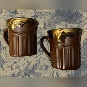 Set of 2 Chocolate Brown w/Metallic Bronze Rim Mugs